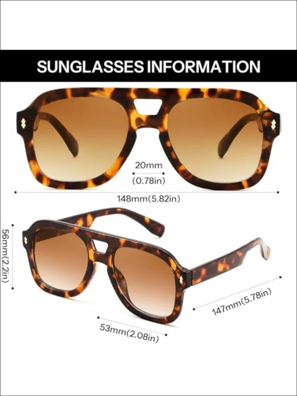 Retro Thick Aviator Sunglasses Square Full Frame UV Protection Outdoor